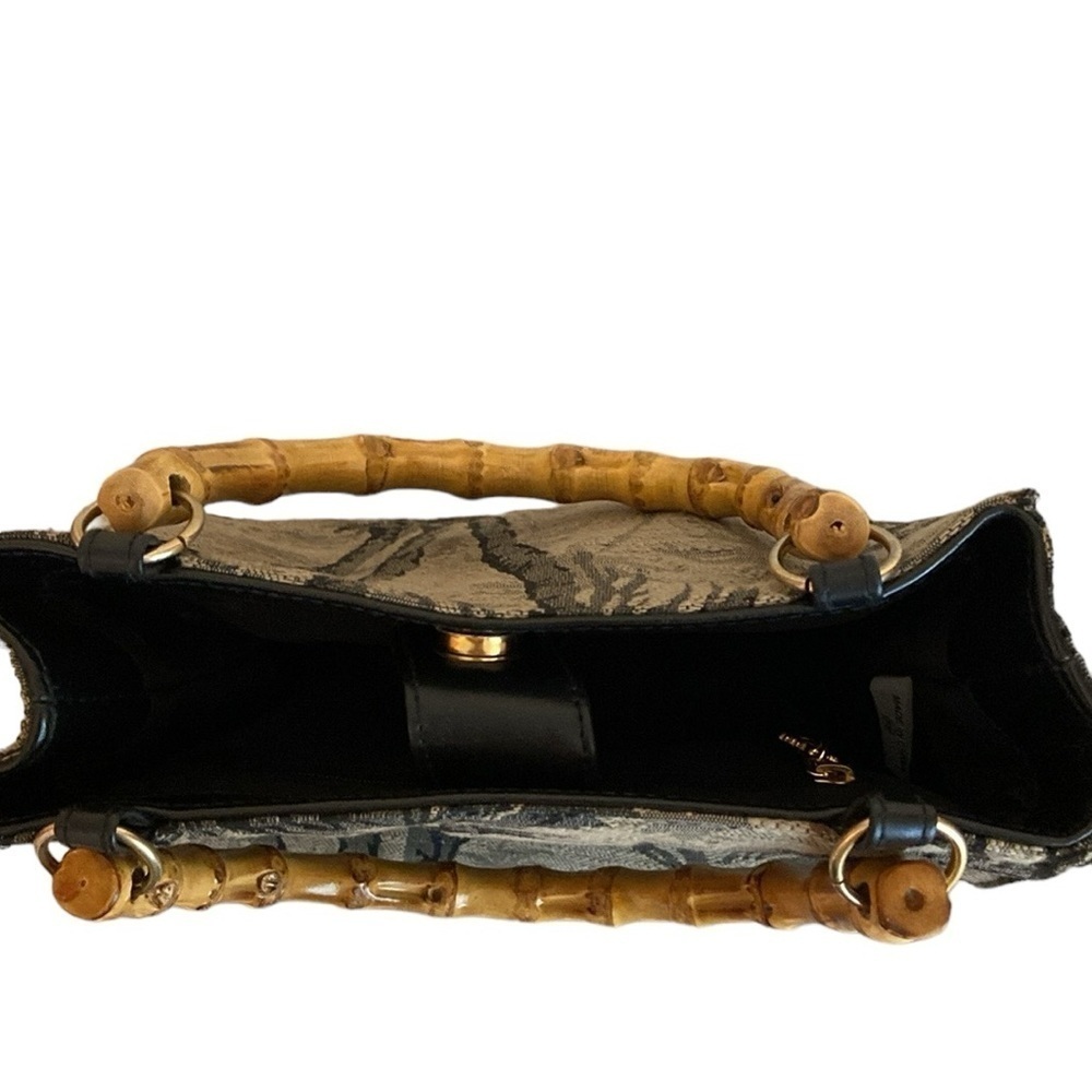 Sunny Hawaii Bag Palm Trees Bamboo Handles Black &Tan - Picture 5 of 6